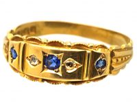 Edwardian 18ct Gold Ring set with Sapphires & Rose Diamonds