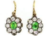 Edwardian 18ct Gold & Silver Cluster Earrings set with Green Garnets & Diamonds