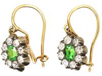 Edwardian 18ct Gold & Silver Cluster Earrings set with Green Garnets & Diamonds