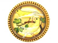 Victorian 15ct Gold, Reverse Rock Crystal Intaglio Brooch of Two Canaries