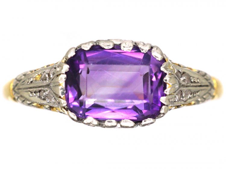 Early 20th Century 18ct Gold & Platinum Ring set with an Amethyst & Rose Diamonds