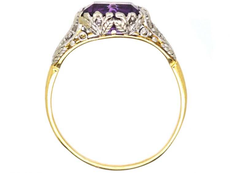 Early 20th Century 18ct Gold & Platinum Ring set with an Amethyst & Rose Diamonds