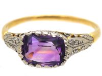 Early 20th Century 18ct Gold & Platinum Ring set with an Amethyst & Rose Diamonds