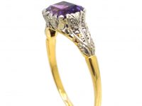 Early 20th Century 18ct Gold & Platinum Ring set with an Amethyst & Rose Diamonds