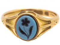 Victorian 15ct Gold Signet Ring with Onyx Intaglio of a Pansy