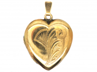 Mid 20th Century 9ct Back & Front Heart Locket with Engraved Detail