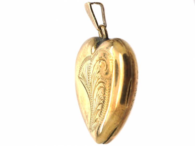 Mid 20th Century 9ct Back & Front Heart Locket with Engraved Detail