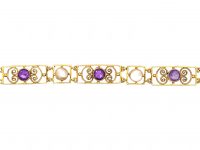 Edwardian 9ct Gold, Amethyst & Blister Pearl Bracelet Retailed by Murrle Bennett & Co