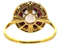 Early 20th Century 18ct Gold & Platinum, Man in the Moon Ring set with a Moonstone, Rose Diamonds & Rubies