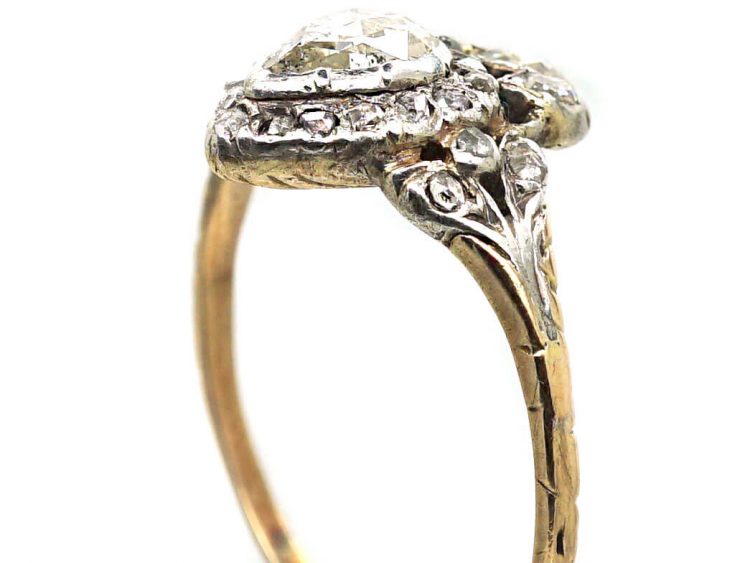 Georgian Gold & Silver Heart Ring set with Rose Diamonds