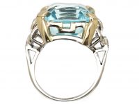 Retro 18ct White Gold, Large Aquamarine & Diamond Ring