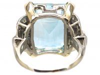 Retro 18ct White Gold, Large Aquamarine & Diamond Ring