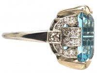 Retro 18ct White Gold, Large Aquamarine & Diamond Ring