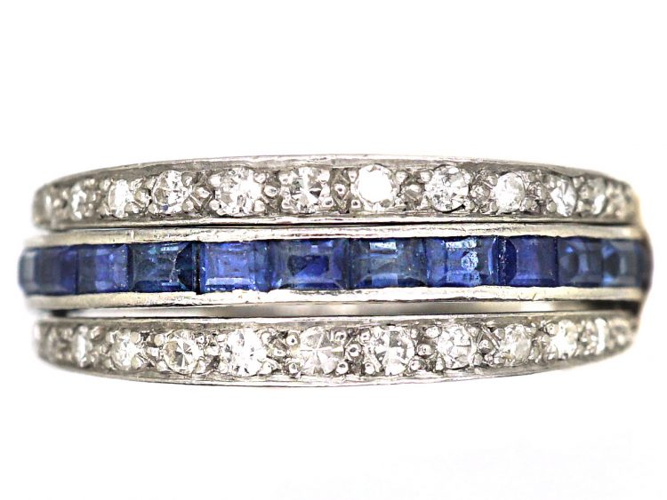 Art Deco 18ct White Gold Flip Over Ring set with Sapphires, Rubies & Diamonds