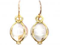 Edwardian 18ct Gold Rock Crystal Pools of Light Orb Earrings with Ruby set Terminals