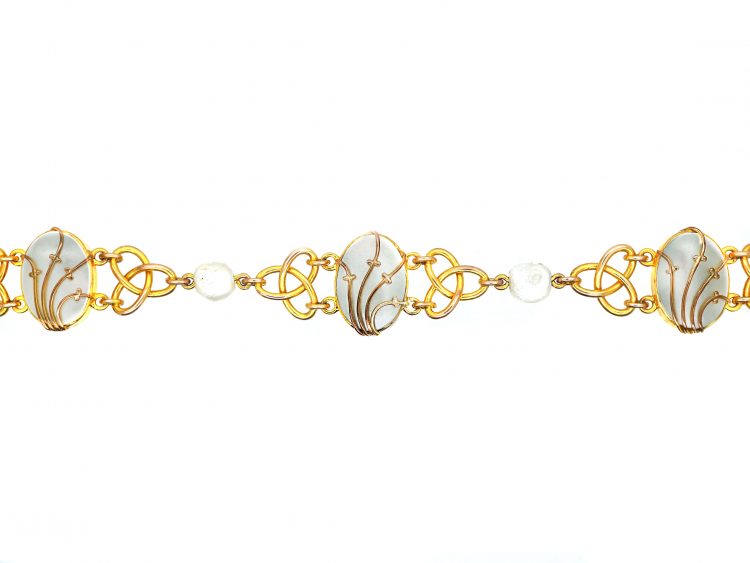 Edwardian 9ct Gold Caged Blister Pearl Bracelet