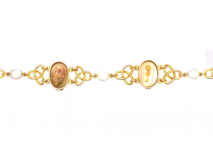 Edwardian 9ct Gold Caged Blister Pearl Bracelet