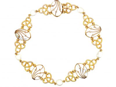 Edwardian 9ct Gold Caged Blister Pearl Bracelet