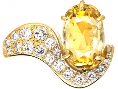 Modernist 18ct Gold Ring set with a Yellow Sapphire & Diamonds