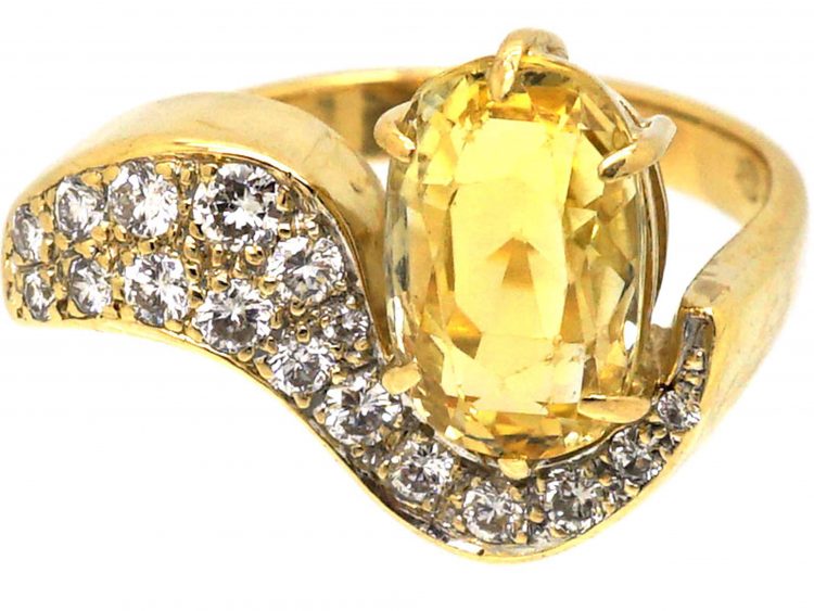 Modernist 18ct Gold Ring set with a Yellow Sapphire & Diamonds