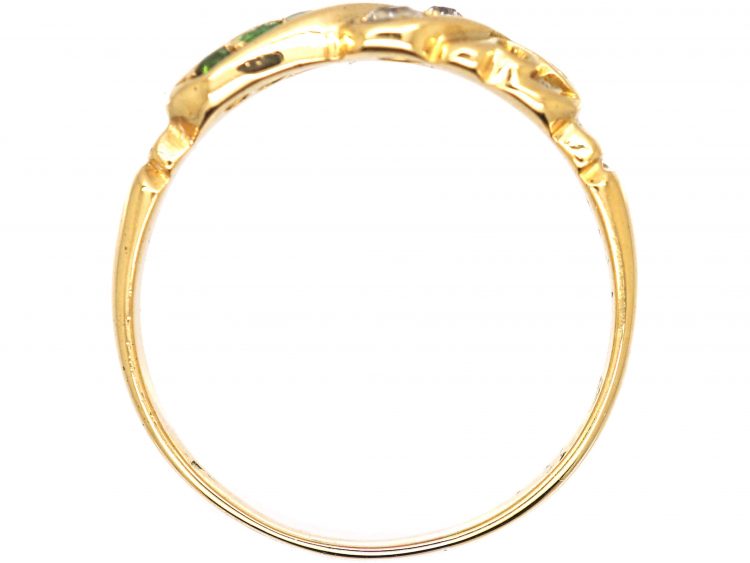 Edwardian 18ct Gold Crossover Ring set with Green Garnets & Diamonds