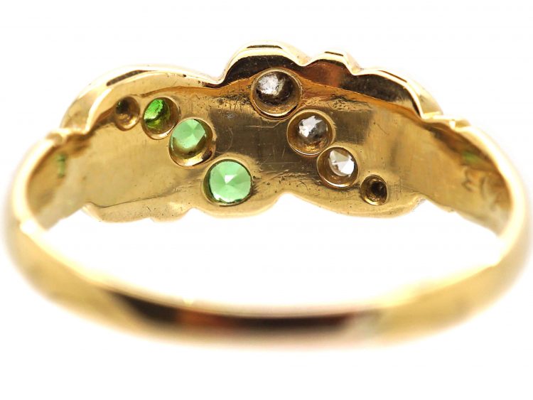 Edwardian 18ct Gold Crossover Ring set with Green Garnets & Diamonds