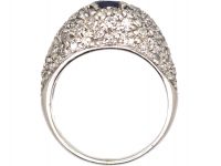 French Art Deco 18ct White Gold, Sapphire & Diamond Bombè Ring