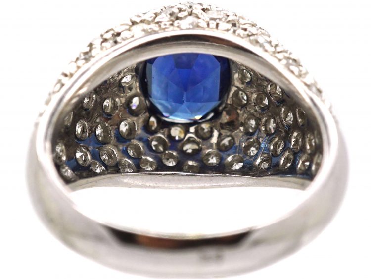 French Art Deco 18ct White Gold, Sapphire & Diamond Bombè Ring