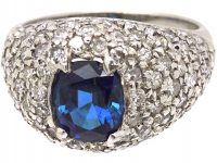 French Art Deco 18ct White Gold, Sapphire & Diamond Bombè Ring