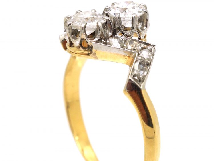 Early 20th Century French 18ct Gold & Platinum Zig Zag Ring