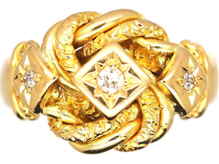 Edwardian 18ct Gold Knot Ring set with Three Diamonds