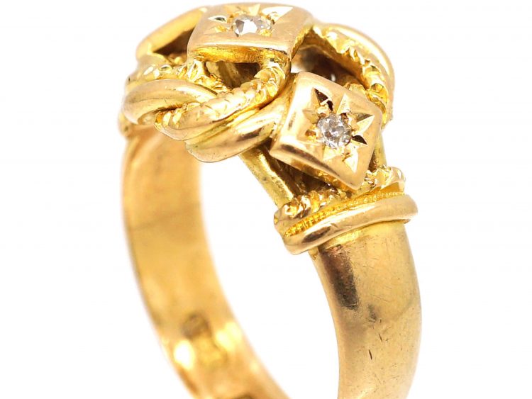 Edwardian 18ct Gold Knot Ring set with Three Diamonds