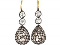 Edwardian Silver & Gold Diamond Drop Pear Shaped Earrings