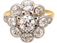 French Import Early 20th Century 18ct Gold & Platinum Diamond Cluster Ring