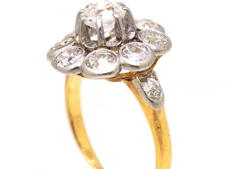 French Import Early 20th Century 18ct Gold & Platinum Diamond Cluster Ring