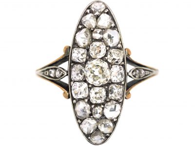 French 19th Century 18ct Gold & Silver Marquise Ring set with Diamonds