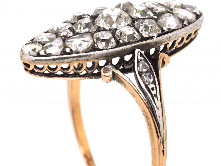 French 19th Century 18ct Gold & Silver Marquise Ring set with Diamonds