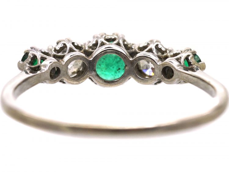 Early 20th Century Platinum, Emerald & Diamond Five Stone Ring