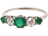 Early 20th Century Platinum, Emerald & Diamond Five Stone Ring