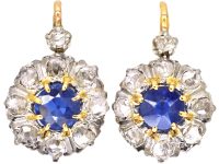 Early 20th Century 18ct Gold, Sapphire & Rose Diamond Cluster Earrings