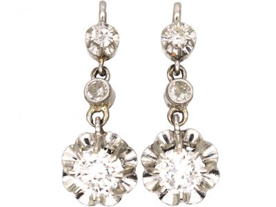 French Early 20th Century Platinum Dormeuse Earrings set with Diamonds