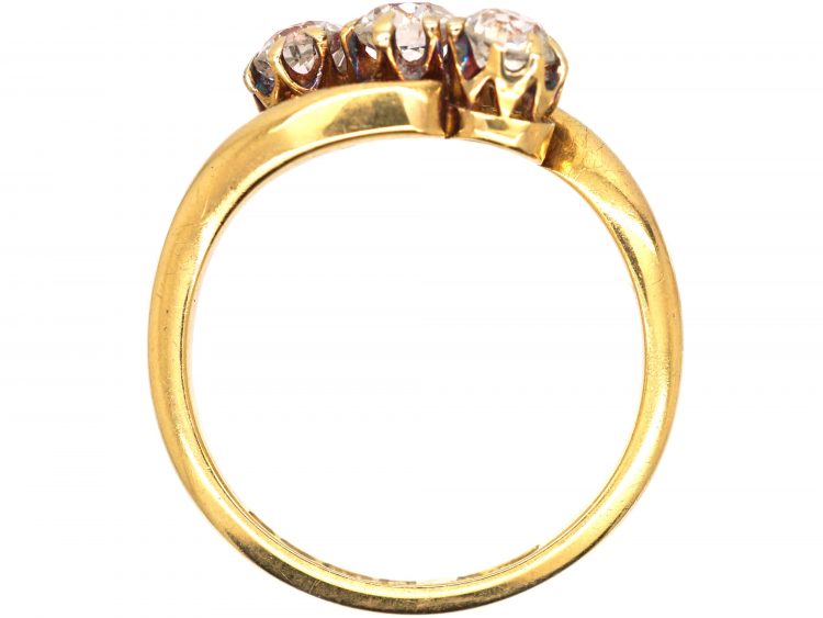 Edwardian 18ct Gold Three Stone Diamond Crossover Ring