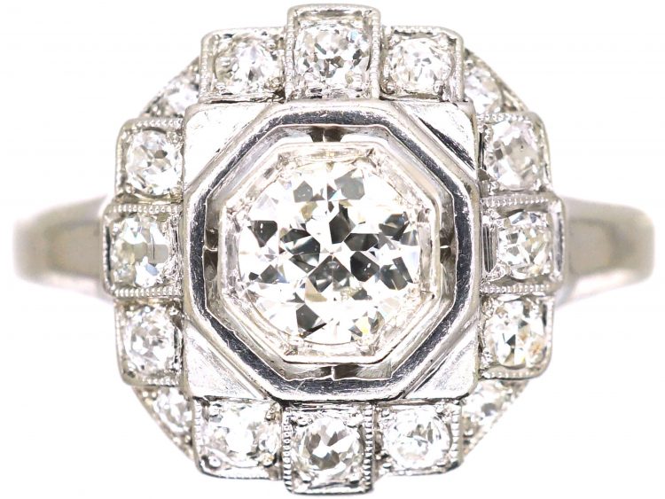 Art Deco Platinum Octagonal Ring set with Diamonds