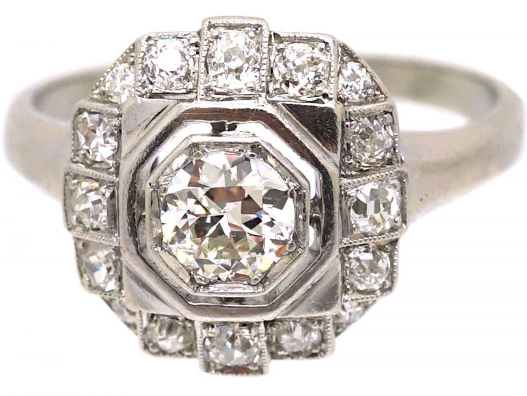 Art Deco Platinum Octagonal Ring set with Diamonds