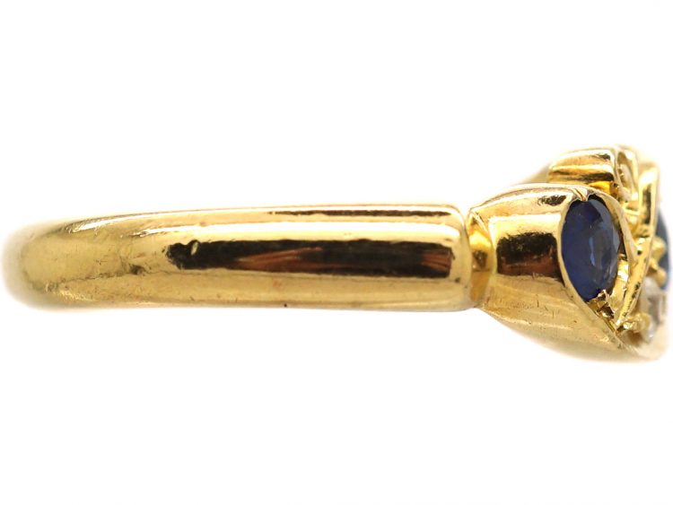 Edwardian 18ct Gold, Sapphire & Diamond Crossover Ring