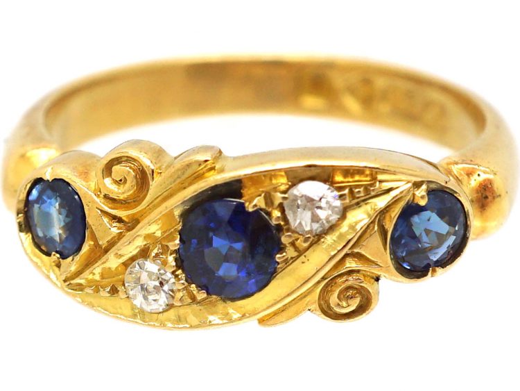 Edwardian 18ct Gold, Sapphire & Diamond Crossover Ring