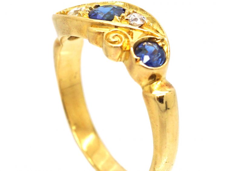 Edwardian 18ct Gold, Sapphire & Diamond Crossover Ring