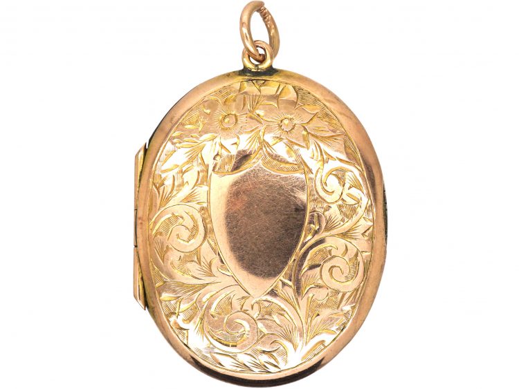 Edwardian 9ct Gold Back & Front Oval Engraved Locket