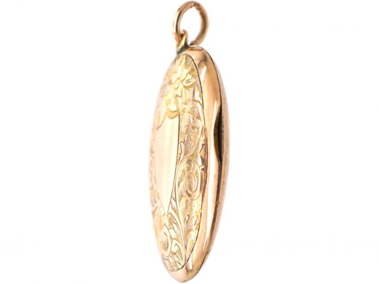 Edwardian 9ct Gold Back & Front Oval Engraved Locket