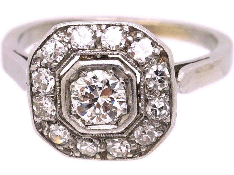 Art Deco 18ct White Gold & Diamond Octagonal Ring